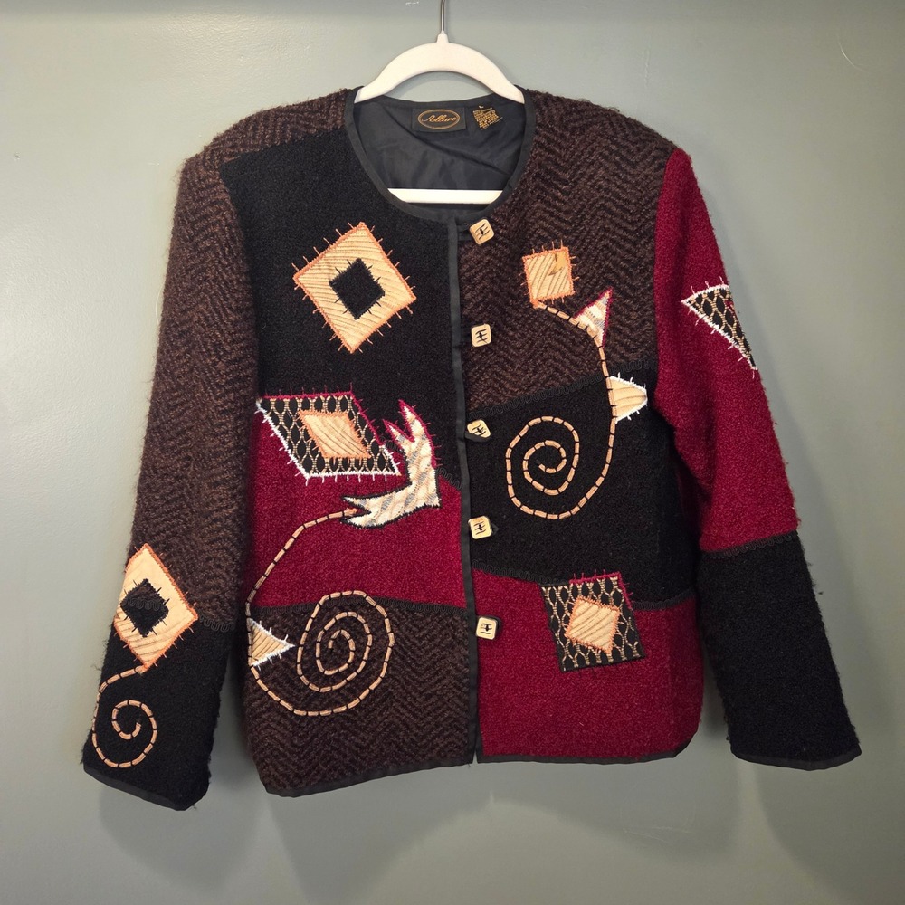 Vintage Allure Women's Patchwork Sweater Jacket Size L‎ Artsy Grannycore Boho